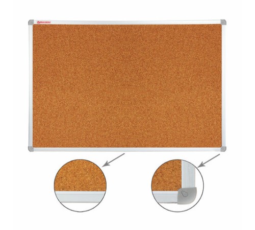 Доска пробковая 70х50 см, алюминиевая рамка, ГАРАНТИЯ 10 ЛЕТ, РОССИЯ, BRAUBERG, 238187