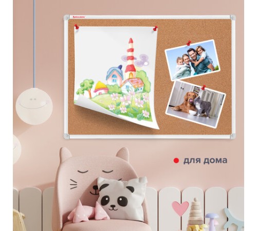 Доска пробковая 70х50 см, алюминиевая рамка, ГАРАНТИЯ 10 ЛЕТ, РОССИЯ, BRAUBERG, 238187