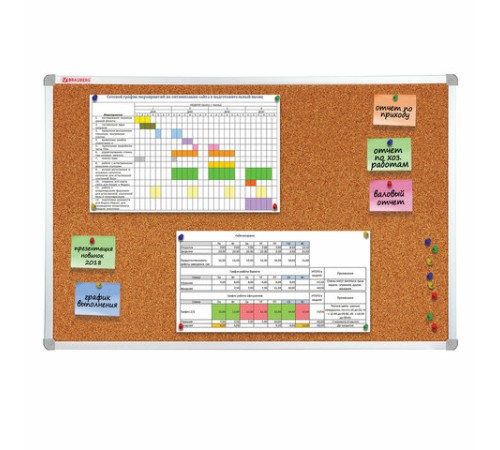Доска пробковая 70х50 см, алюминиевая рамка, ГАРАНТИЯ 10 ЛЕТ, РОССИЯ, BRAUBERG, 238187