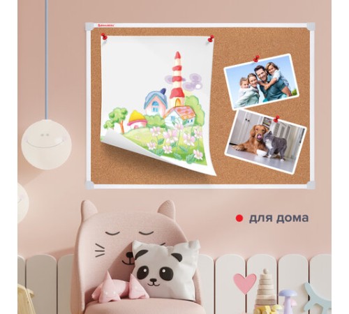 Доска пробковая 70х50 см, ПВХ-рамка, ГАРАНТИЯ 10 ЛЕТ, РОССИЯ, BRAUBERG, 238188