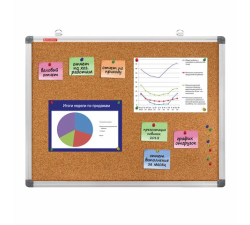 Доска пробковая для объявлений 45х60 см, алюминиевая рамка, BRAUBERG Extra, 238307