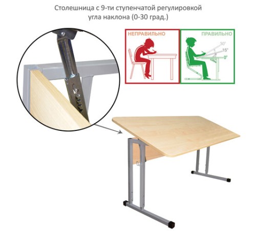 Стол-парта 2-местный, регулируемый угол, "Умник" 1200х500х520-640мм, рост 2-4, серый каркас, ЛДСП клён Стол-парта 2-местный, регулируемый угол, "Умник" 1200х500х520-640мм, рост 2-4, серый каркас, ЛДСП клён