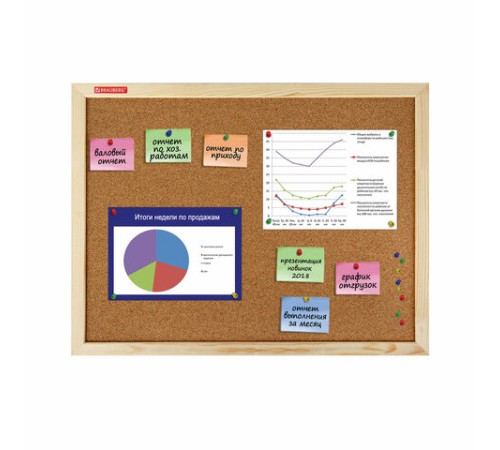 Доска пробковая для объявлений 45х60 см, деревянная рамка, BRAUBERG Wood, 238310