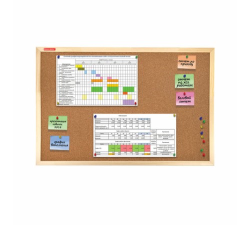 Доска пробковая для объявлений 60х90 см, деревянная рамка, BRAUBERG Wood, 238311