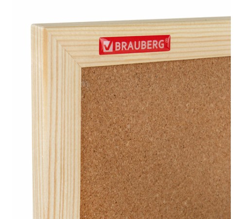 Доска пробковая для объявлений 60х90 см, деревянная рамка, BRAUBERG Wood, 238311