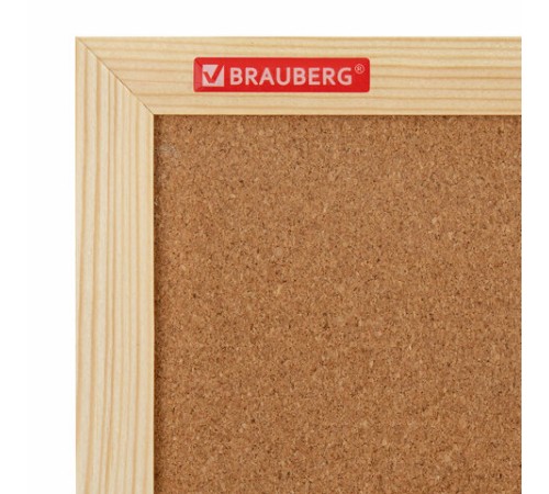 Доска пробковая для объявлений 60х90 см, деревянная рамка, BRAUBERG Wood, 238311