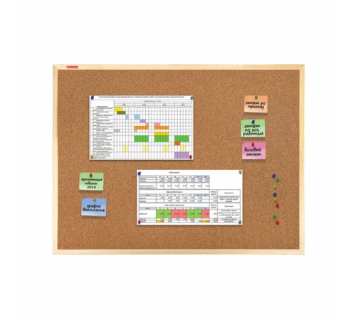 Доска пробковая для объявлений 90х120 см, деревянная рамка, BRAUBERG Wood, 238312
