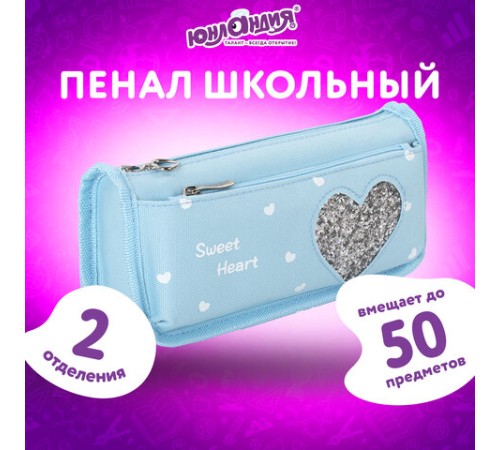 Пенал мягкий ЮНЛАНДИЯ, 2 отделения, полиэстер, 