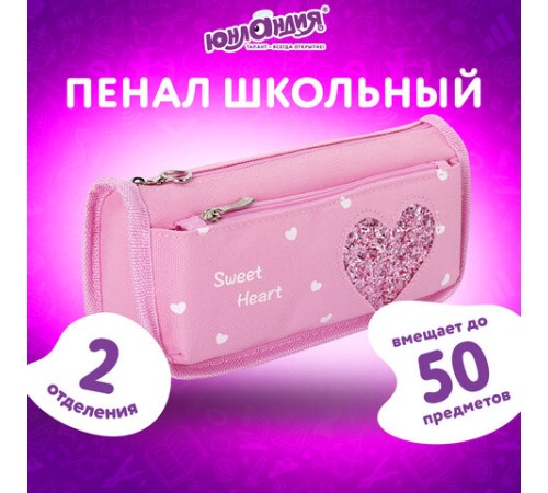 Пенал мягкий ЮНЛАНДИЯ, 2 отделения, полиэстер, 