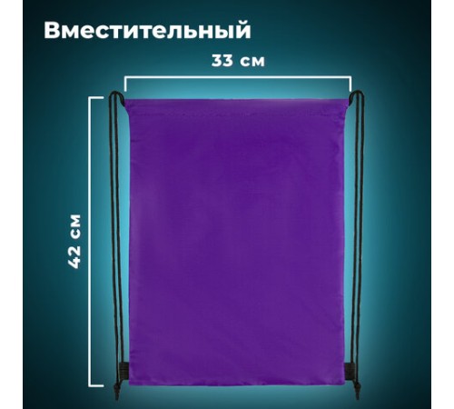 Мешок для обуви BRAUBERG ПРОЧНЫЙ, на шнурке, фиолетовый, 42x33 см, 270288