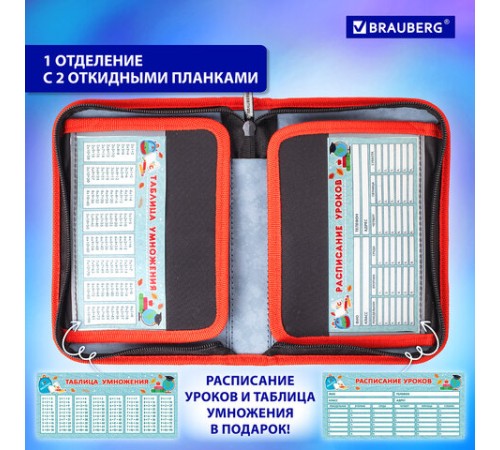 Пенал BRAUBERG, 1 отделение, 2 откидные планки, полиэстер, 21х14 см, 