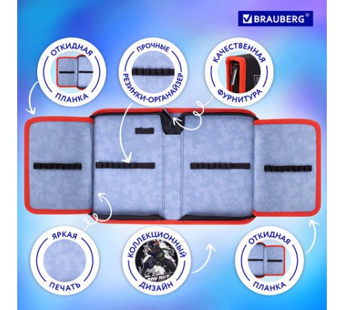 Пенал BRAUBERG, 1 отделение, 2 откидные планки, полиэстер, 21х14 см, 