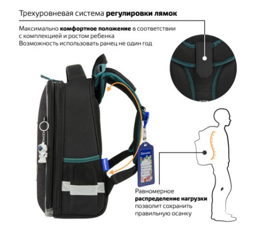 Ранец BRAUBERG PREMIUM, 2 отделения, с брелком, 