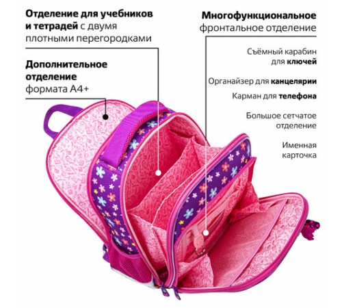 Ранец BRAUBERG QUADRO, 3 отделения, с брелком, 