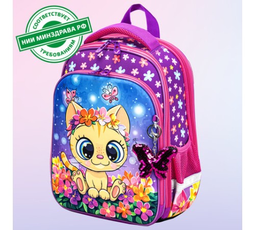 Ранец BRAUBERG QUADRO, 3 отделения, с брелком, 