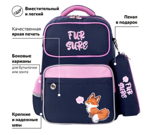 Рюкзак ЮНЛАНДИЯ COMPLETE с пеналом в комплекте, эрго-спинка, 