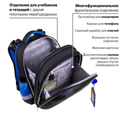 Ранец ЮНЛАНДИЯ EXTRA с дополнительным объемом, 2 отделения, 