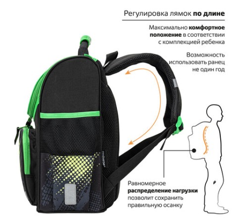 Ранец ПИФАГОР BASIC, 1 отделение, 3 кармана, эргономичная спинка, 