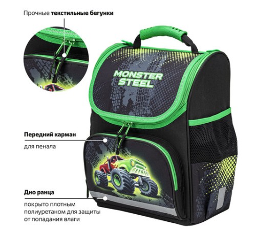 Ранец ПИФАГОР BASIC, 1 отделение, 3 кармана, эргономичная спинка, 