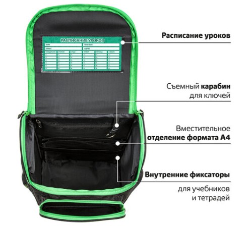 Ранец ПИФАГОР BASIC, 1 отделение, 3 кармана, эргономичная спинка, 