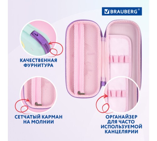 Пенал BRAUBERG, 1 отделение, 1 откидная планка, EVA 3D, 22х10х5 см, 