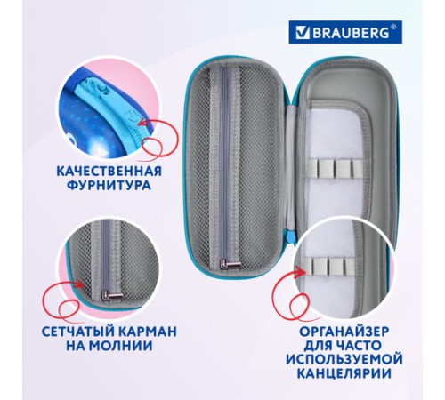 Пенал BRAUBERG, 1 отделение, 1 откидная планка, EVA, 22х10х5 см, 