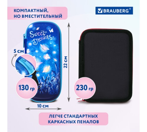 Пенал BRAUBERG, 1 отделение, 1 откидная планка, EVA, 22х10х5 см, 