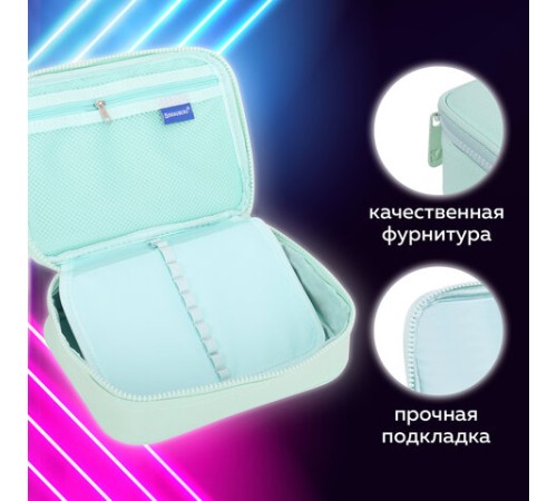 Пенал-косметичка BRAUBERG БОЛЬШОЙ, 1 отделение, 1 откидная планка, ткань, 21x15x6 см, 