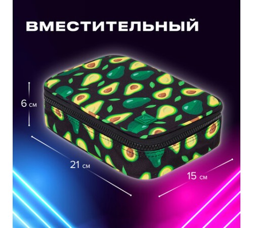 Пенал-косметичка BRAUBERG БОЛЬШОЙ, 1 отделение, 1 откидная планка, ткань, 21x15x6 см, 