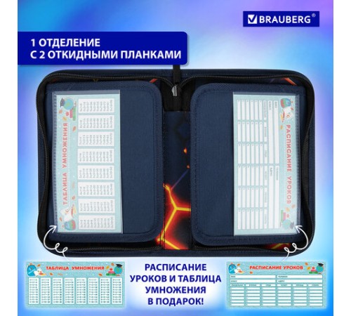 Пенал BRAUBERG, 1 отделение, 2 откидные планки, полиэстер, 21х14 см, 