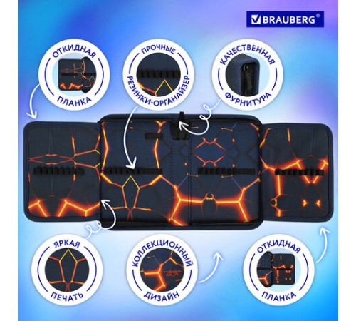 Пенал BRAUBERG, 1 отделение, 2 откидные планки, полиэстер, 21х14 см, 