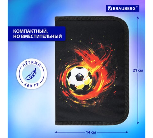 Пенал BRAUBERG с наполнением, 1 отделение, 1 откидная планка, 24 предмета, 21х14 см, 