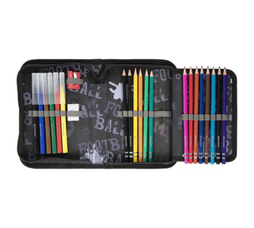 Пенал BRAUBERG с наполнением, 1 отделение, 1 откидная планка, 24 предмета, 21х14 см, 