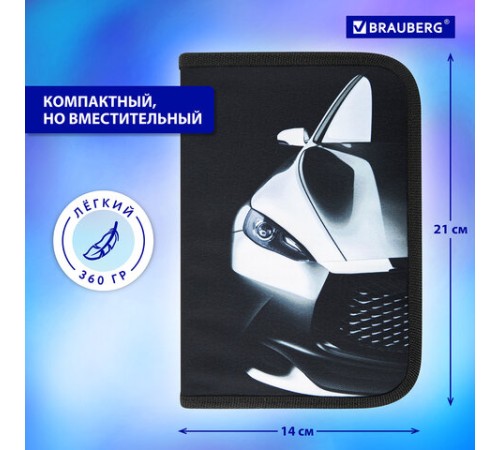 Пенал BRAUBERG с наполнением, 1 отделение, 1 откидная планка, 24 предмета, 21х14 см, 