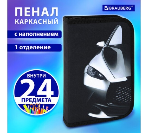 Пенал BRAUBERG с наполнением, 1 отделение, 1 откидная планка, 24 предмета, 21х14 см, 