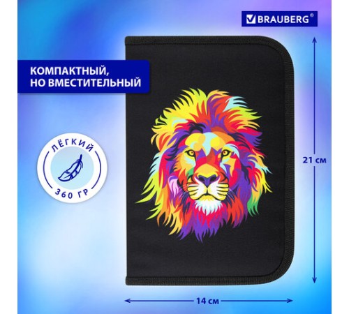 Пенал BRAUBERG с наполнением, 1 отделение, 1 откидная планка, 24 предмета, 21х14 см, 