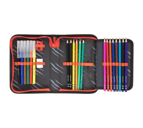 Пенал BRAUBERG с наполнением, 1 отделение, 1 откидная планка, 24 предмета, 21х14 см, 