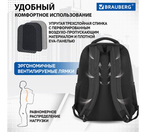 Рюкзак BRAUBERG FUNCTIONAL с отделением для ноутбука, 2 отделения, USB-порт, 