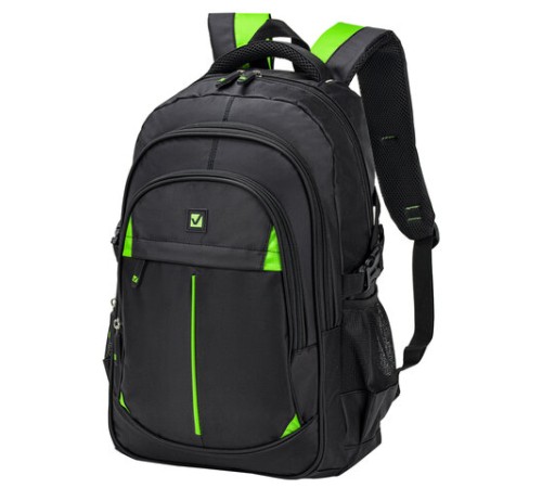 Рюкзак BRAUBERG TITANIUM универсальный, 3 отделения, черный, салатовые вставки, 45х28х18 см, 270766