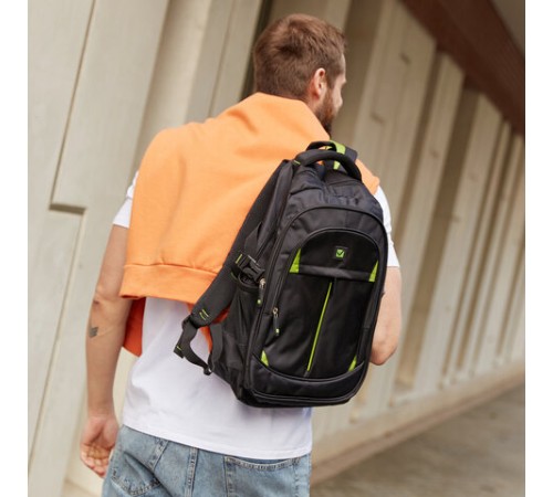 Рюкзак BRAUBERG TITANIUM универсальный, 3 отделения, черный, салатовые вставки, 45х28х18 см, 270766