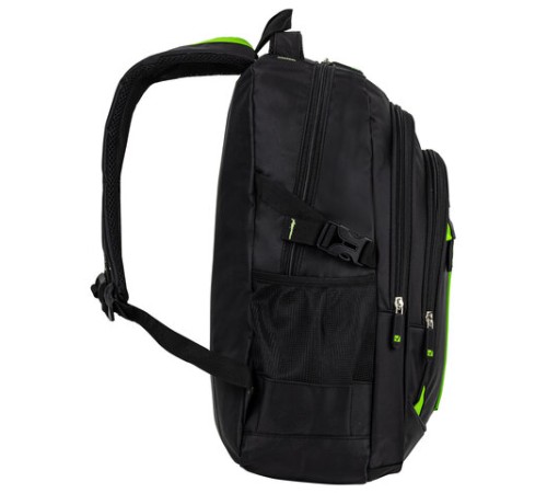 Рюкзак BRAUBERG TITANIUM универсальный, 3 отделения, черный, салатовые вставки, 45х28х18 см, 270766