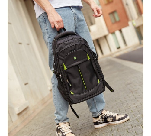 Рюкзак BRAUBERG TITANIUM универсальный, 3 отделения, черный, салатовые вставки, 45х28х18 см, 270766