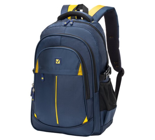 Рюкзак BRAUBERG TITANIUM универсальный, 3 отделения, синий, желтые вставки, 45х28х18 см, 270768