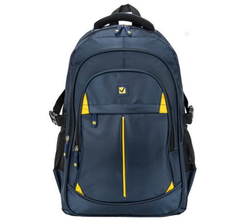 Рюкзак BRAUBERG TITANIUM универсальный, 3 отделения, синий, желтые вставки, 45х28х18 см, 270768