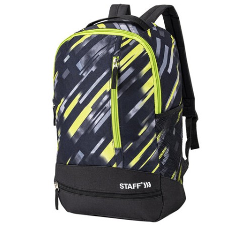 Рюкзак STAFF STRIKE универсальный, 3 кармана, черно-салатовый, 45х27х12 см, 270783