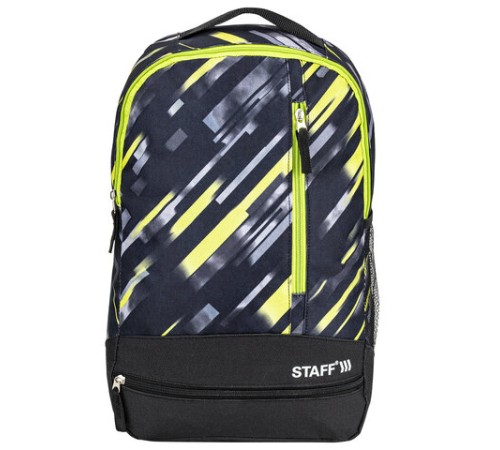 Рюкзак STAFF STRIKE универсальный, 3 кармана, черно-салатовый, 45х27х12 см, 270783