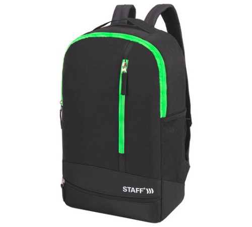 Рюкзак STAFF STRIKE универсальный, 3 кармана, черный с салатовыми деталями, 45х27х12 см, 270785