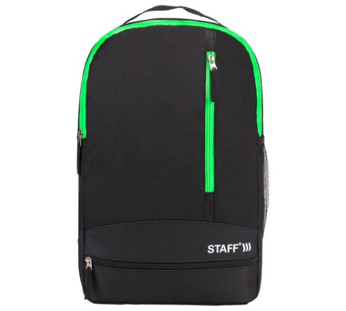 Рюкзак STAFF STRIKE универсальный, 3 кармана, черный с салатовыми деталями, 45х27х12 см, 270785