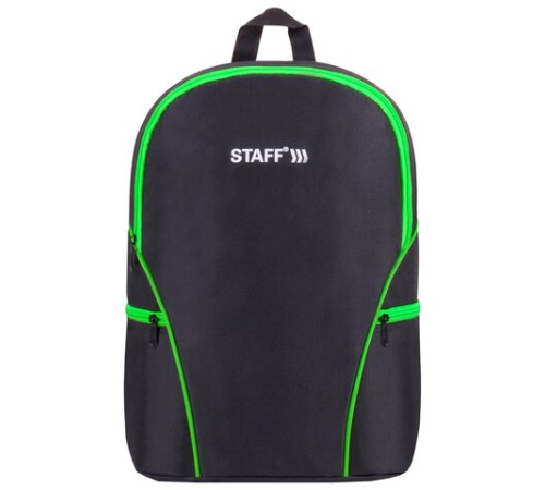 Рюкзак STAFF TRIP универсальный, 2 кармана, черный с салатовыми деталями, 40x27x15,5 см, 270788
