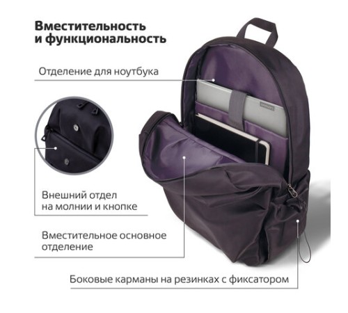 Рюкзак BRAUBERG INTENSE универсальный, с отделением для ноутбука, 2 отделения, черный, 43х31х13 см, 270800